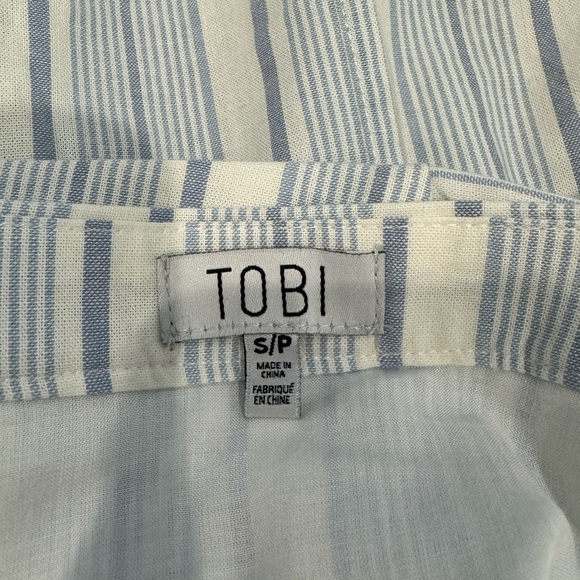 Tobi Blue and White Striped Print Wrap Mini Skirt (S) - Picture 9 of 9